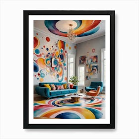 A Room That Defies the Norm Colorful Living Room Poster