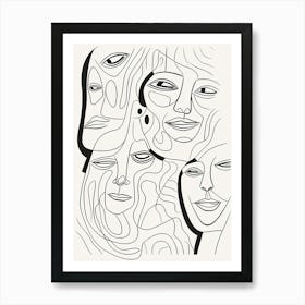 Faces In Black And White Line Art Clear 1 Art Print