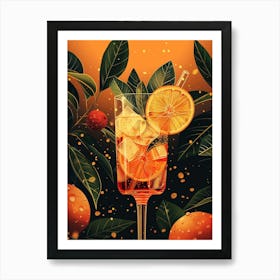 Cocktail With Oranges And Leaves 2 Art Print