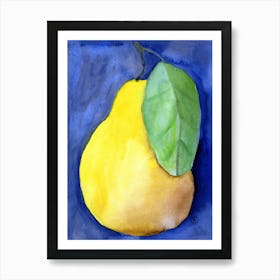 Big Yellow Pear - yellow blue green fruit kitchen Art Print