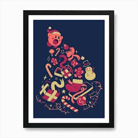Merry Kirbsmas - Cute Anime Pink Christmas Tree Gift Art Print