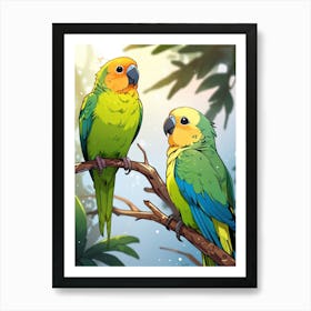 Parrots On A Branch Art Print