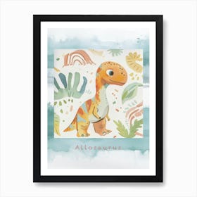 Allosaurus Dinosaur Muted Pastels Pattern 1 Poster Art Print