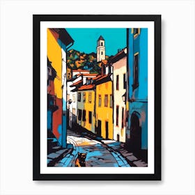 Painting Of A Prague With A Cat In The Style Of Of Pop Art 3 Art Print