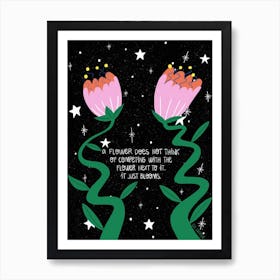 Flower Blossom Black & Pink Art Print