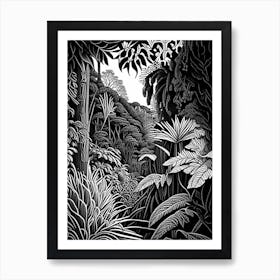 Dunedin Botanic Garden, 1, New Zealand Linocut Black And White Vintage Art Print