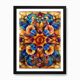 Colorful Stained Glass Flowers 3 Art Print