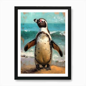 Galapagos Penguin St Andrews Bay Colour Block Painting 3 Art Print