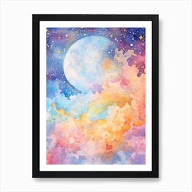 Galaxy With Moon Watercolour Celestial 2 Art Print