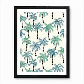 Hawaiian Christmas Tropical Palm Trees with Multicolor Christmas Lights Art Print