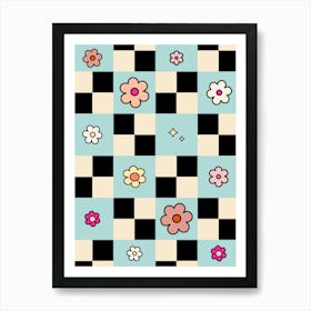 Checkered Flower Mint Check Art Print