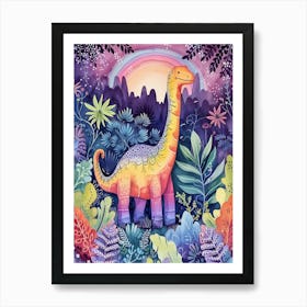 Rainbow Amargasaurus Dinosaur Illustration 1 Art Print