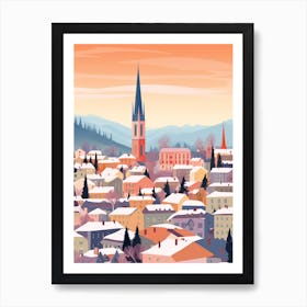 Vintage Winter Travel Illustration Zurich Switzerland 1 Art Print