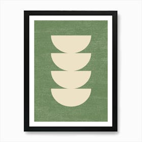 Half-circle Mid-century Style Minimal Abstract Monochromatic Composition - Deep Green Art Print