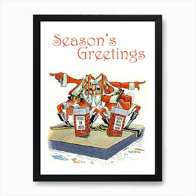 Two Angry Santa Clauses And Christmas Wishes, Funny Holiday Poster Art Print