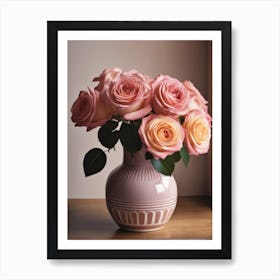 A Vase Of Pink Roses 44 Art Print