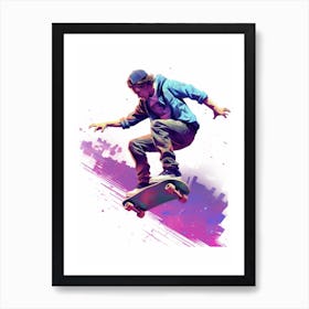 Skateboarding In Warsaw, Poland Gradient Illustration 4 Art Print