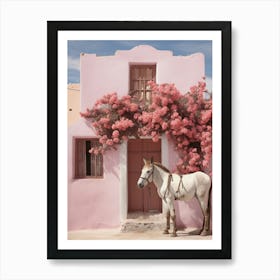 Pink House and a donkey Art Print