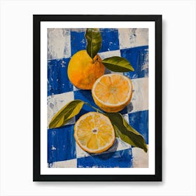 Citrus Fruit Blue Checkerboard 4 Art Print