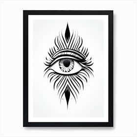Abstract Expression, Symbol, Third Eye Simple Black & White Illustration 1 Art Print