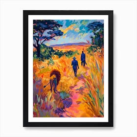Transvaal Lion Hunting In The Savannah Fauvist Painting 4 Art Print