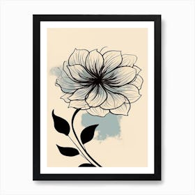 Dahlia Line Art Flowers Illustration Neutral 14 Art Print