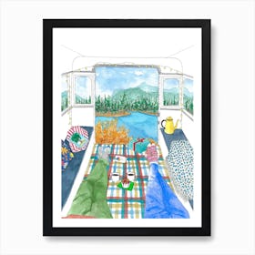 Camper Van Life Green & Blue Art Print