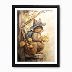 Storybook Animal Watercolour Squirrel 3 Art Print