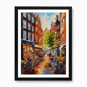 city of Amsterdam,Netherlands,streets, cafes, passing by, the beauty of summer, oil colors.. Art Print