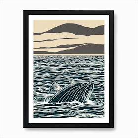 Gray Whale Linocut Art Print