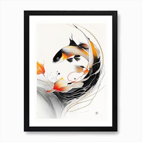 Kin Ki Utsuri 1, Koi Fish Minimal Line Drawing Art Print