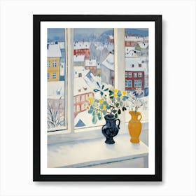 The Windowsill Of Bergen   Norway Snow Inspired By Matisse 1 Art Print