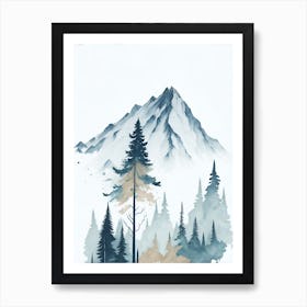 Mountain And Forest In Minimalist Watercolor Vertical Composition 245 Art Print