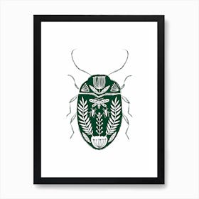 Folk Beetle Dark Green Art Print