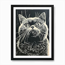 British Shorthair Linocut Blockprint 2 Art Print