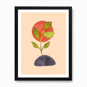 Watercolor Sun Leaf Boho Art Print