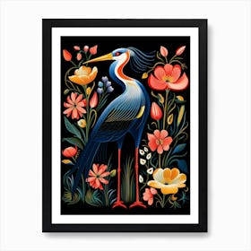 Folk Bird Illustration Great Blue Heron 2 Art Print