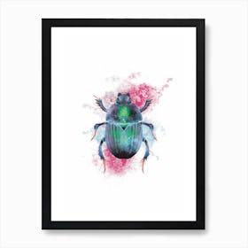 Space Pink, Green and Blue Watercolour Beetle print Art Print