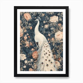 White Peacock Vintage Floral Wallpaper 4 Art Print