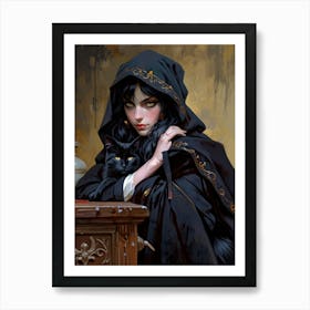 Witch With A Cat Art Print