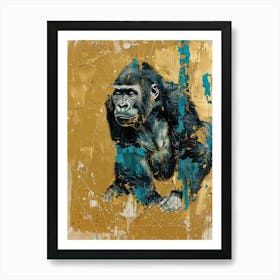Baby Gorilla Gold Effect Collage 1 Art Print