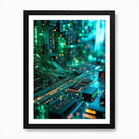 Abstract Concept Of A Cyberspace Landscape Motherboard Serving As Glowing Landscape Chips Function Art Print