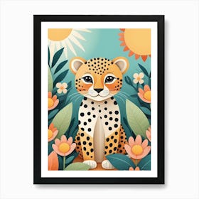 Floral Cute Baby Leopard Nursery Illustration (25) Art Print