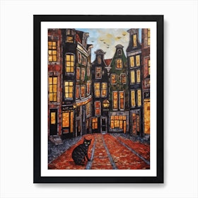Painting Of Amsterdam With A Cat In The Style Of Gustav Klimt 3 Art Print