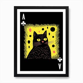 Playing Cards Cat Yellow And Black Art Print
