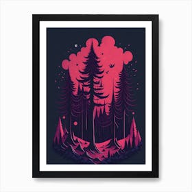 A Fantasy Forest At Night In Red Theme 37 Art Print