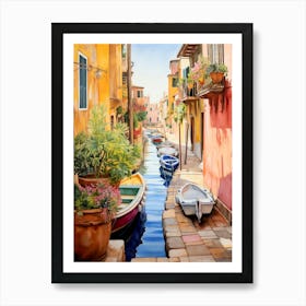 Boats Docked by the Canal Art Print