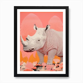 Rhino Abstract Geometric Orange & Pink 1 Art Print