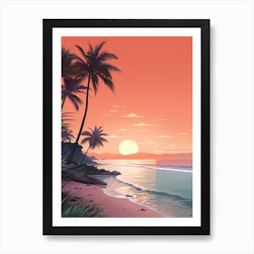 Illustration Of Half Moon Bay Antigua In Pink Tones 1 Art Print