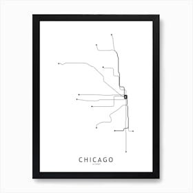 Chicago Subway White Map Art Print